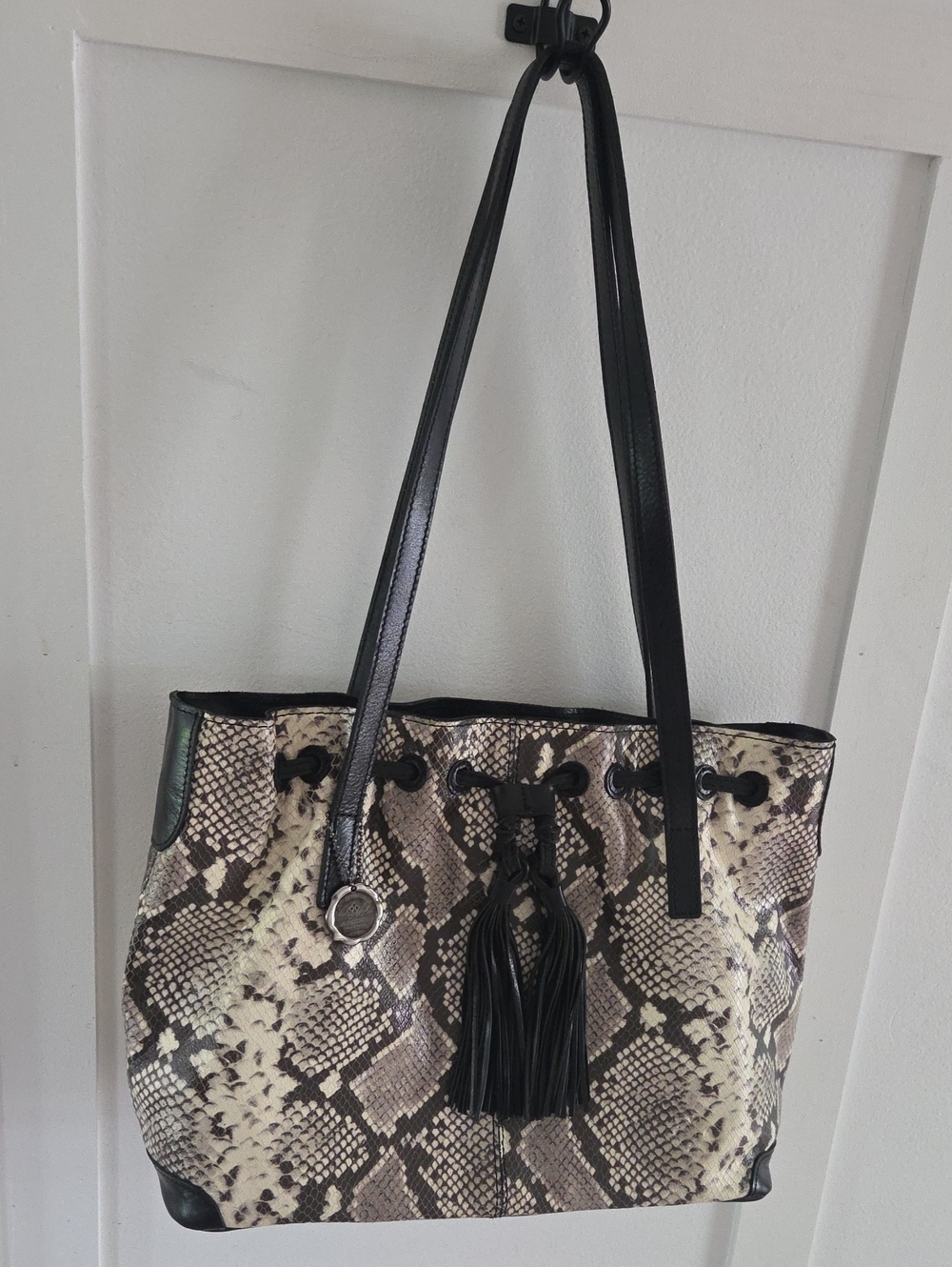 Patricia Nash Whitney Python Leather Drawstring Tote